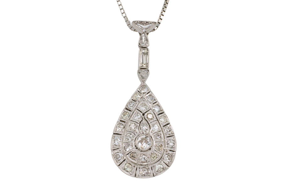 Drop shaped diamond pendant in 18 carat gold-Pendants-The Antique Ring Shop