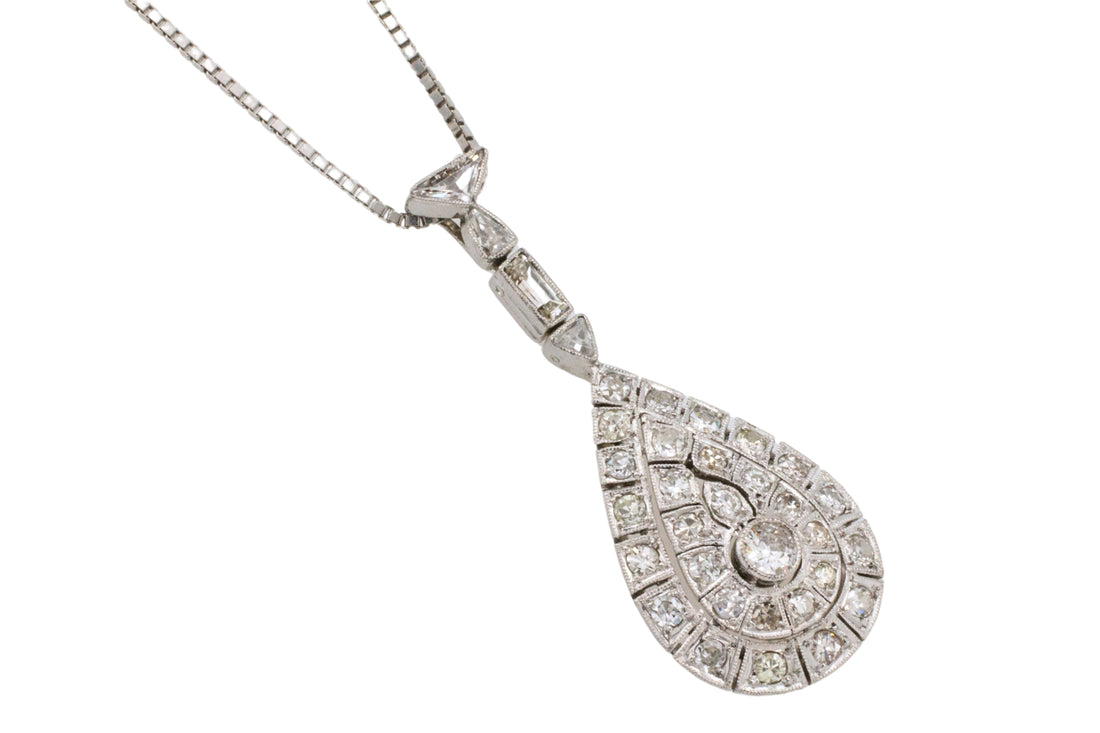 Drop shaped diamond pendant in 18 carat gold-Pendants-The Antique Ring Shop