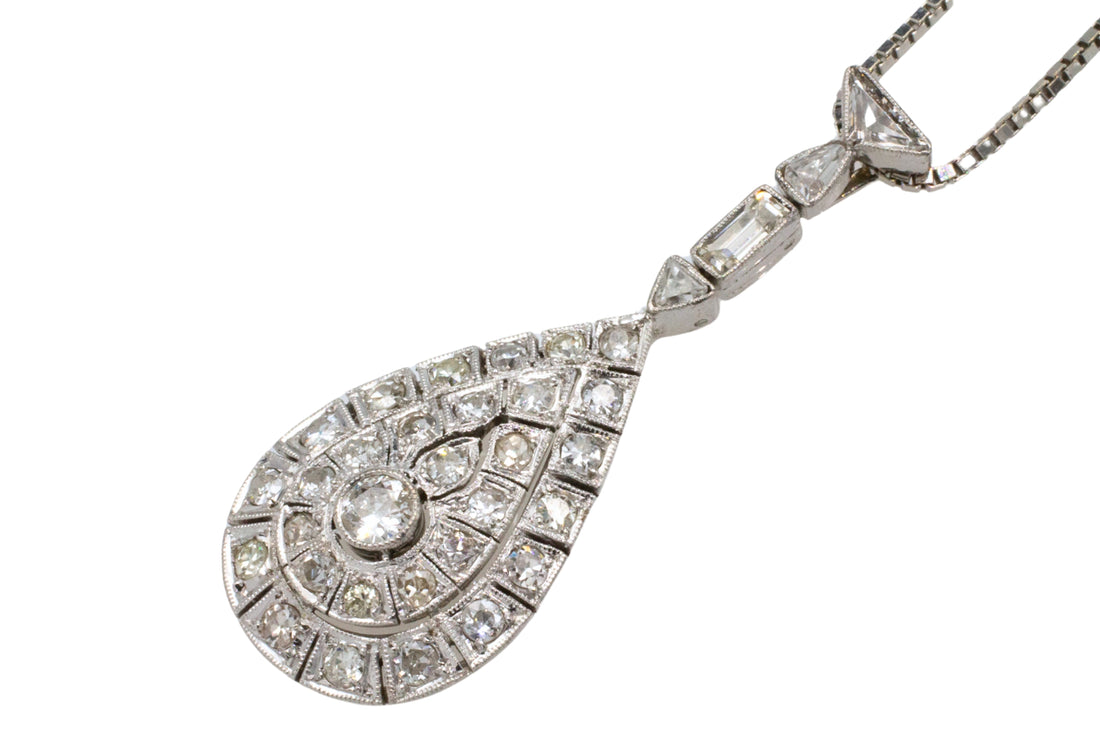 Drop shaped diamond pendant in 18 carat gold-Pendants-The Antique Ring Shop