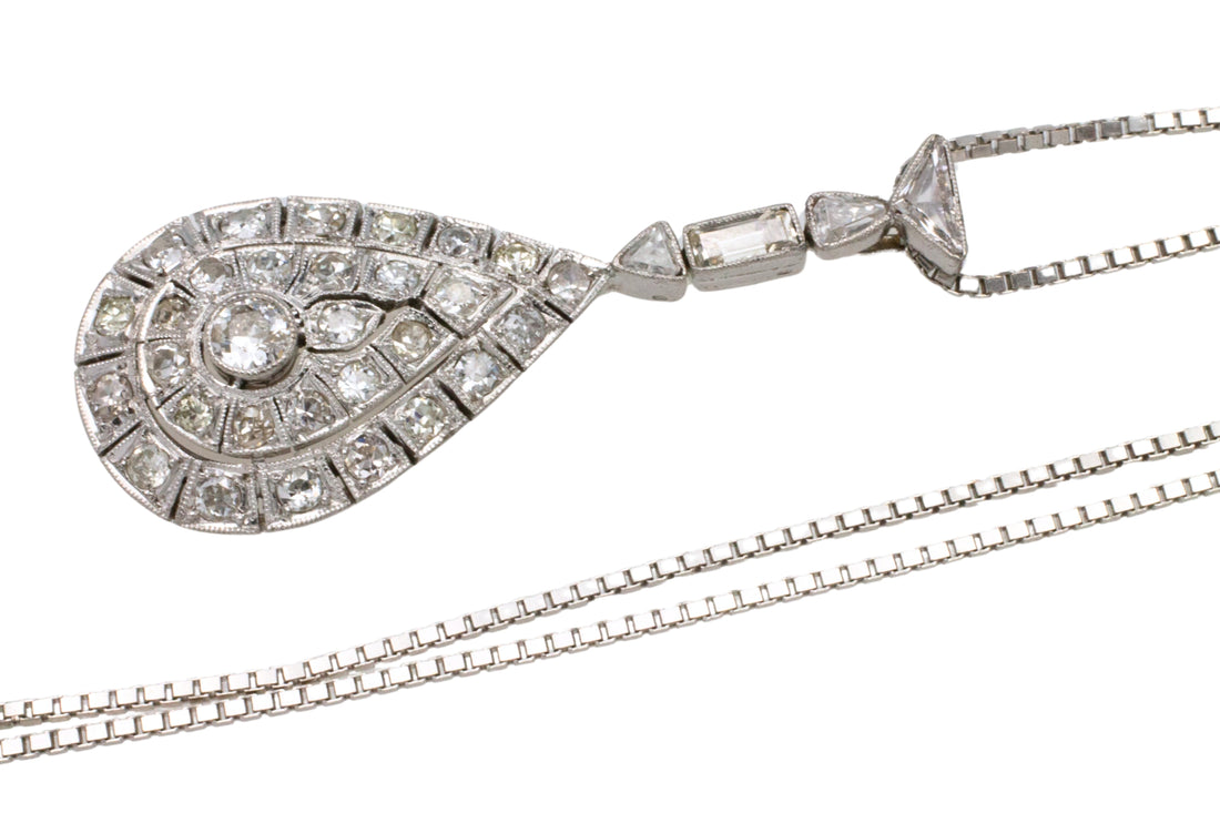Drop shaped diamond pendant in 18 carat gold-Pendants-The Antique Ring Shop