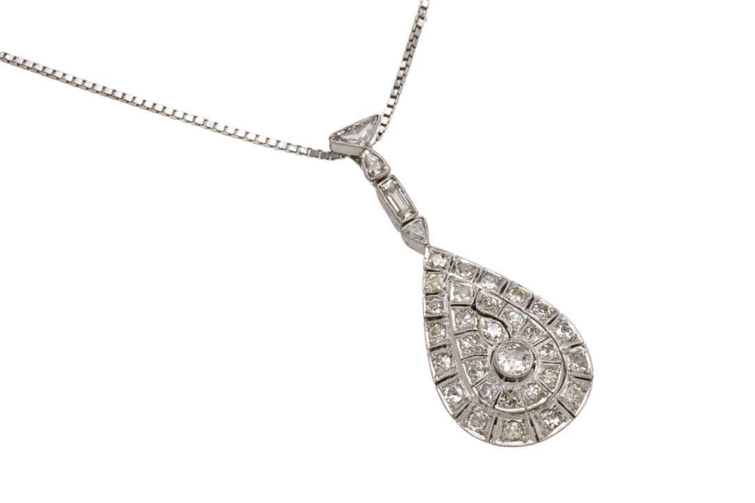 Drop shaped diamond pendant in 18 carat gold-Pendants-The Antique Ring Shop