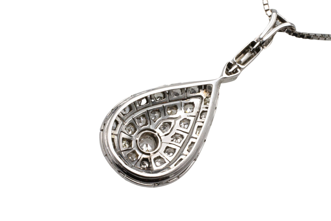 Drop shaped diamond pendant in 18 carat gold-Pendants-The Antique Ring Shop