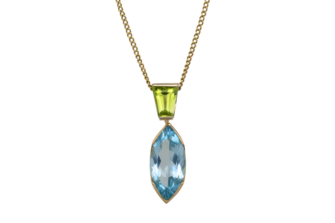 Topaz and peridot pendant in 14 carat gold-Pendants-The Antique Ring Shop