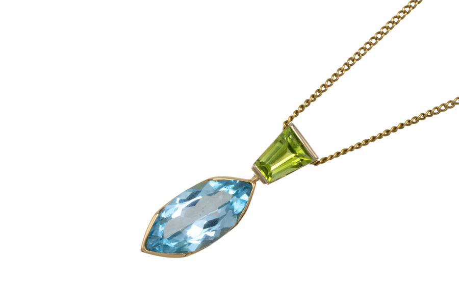 Topaz and peridot pendant in 14 carat gold-Pendants-The Antique Ring Shop