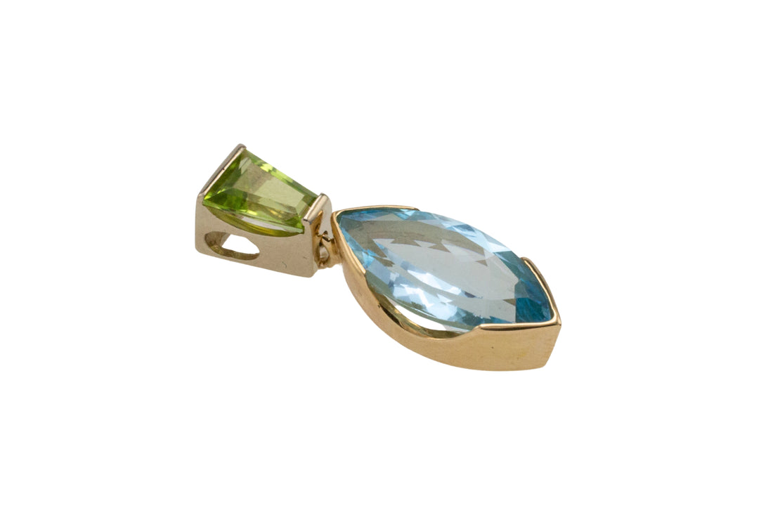 Topaz and peridot pendant in 14 carat gold-Pendants-The Antique Ring Shop
