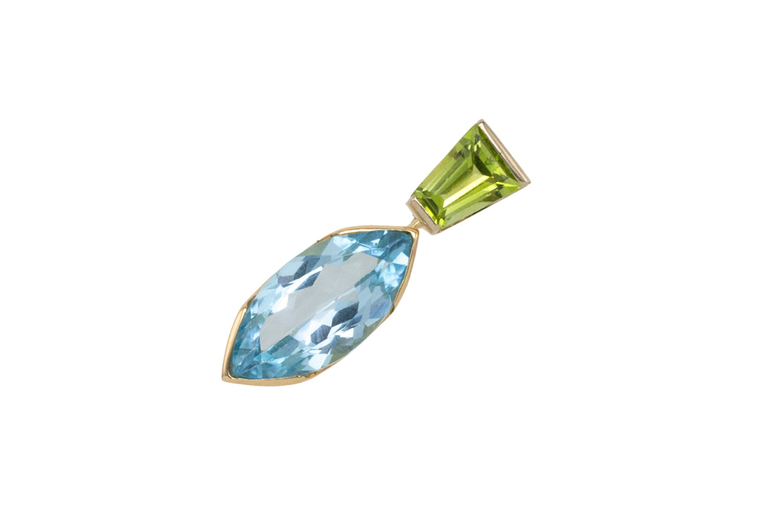 Topaz and peridot pendant in 14 carat gold-Pendants-The Antique Ring Shop