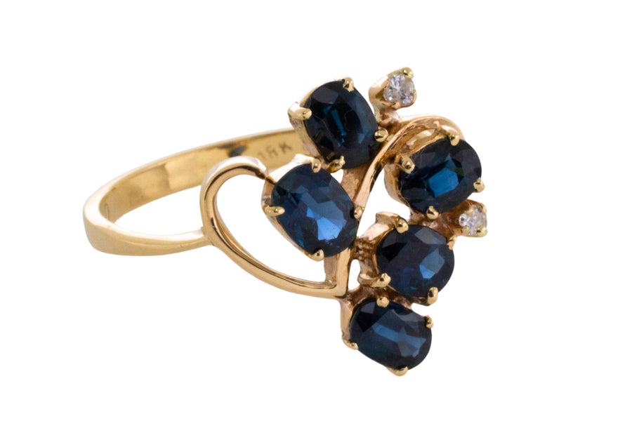 Sapphire and diamond ring in 14 carat gold-Vintage Rings-The Antique Ring Shop
