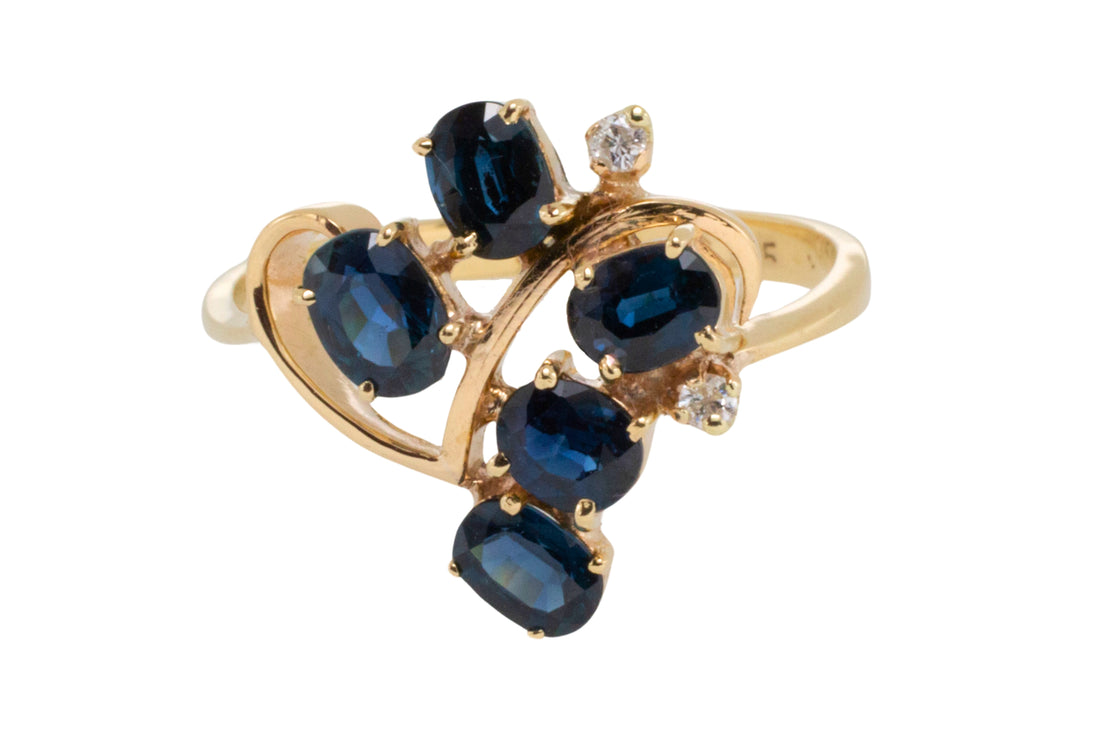 Sapphire and diamond ring in 14 carat gold-Vintage Rings-The Antique Ring Shop