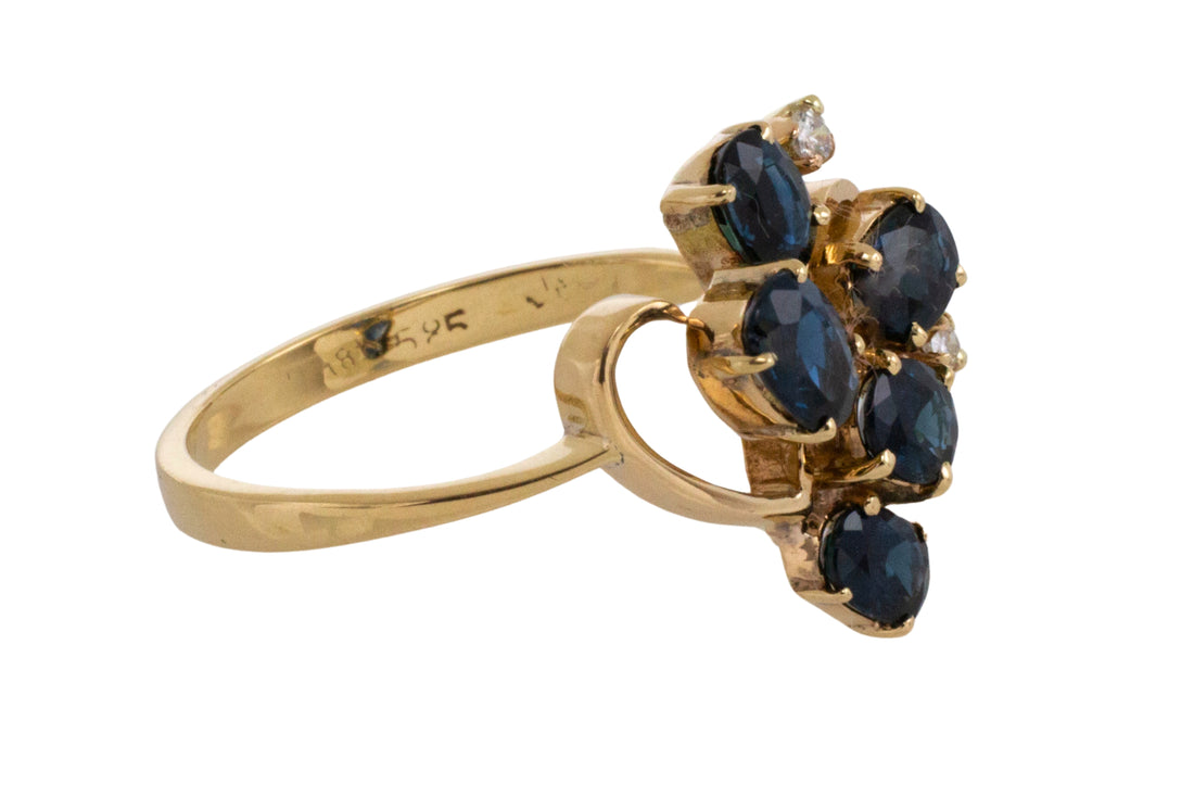 Sapphire and diamond ring in 14 carat gold-Vintage Rings-The Antique Ring Shop