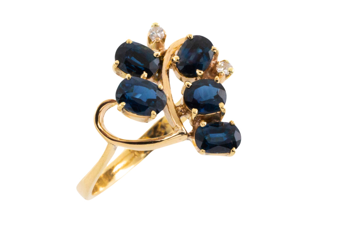 Sapphire and diamond ring in 14 carat gold-Vintage Rings-The Antique Ring Shop