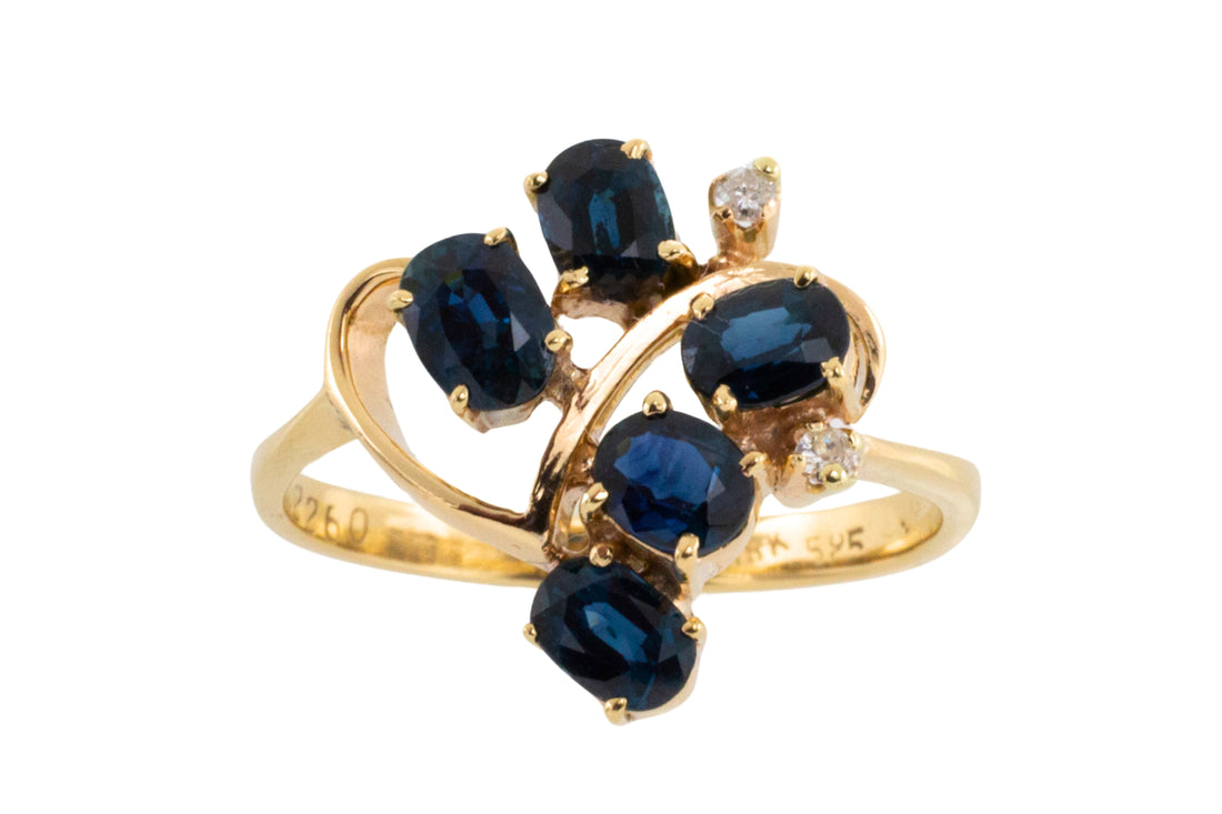 Sapphire and diamond ring in 14 carat gold-Vintage Rings-The Antique Ring Shop