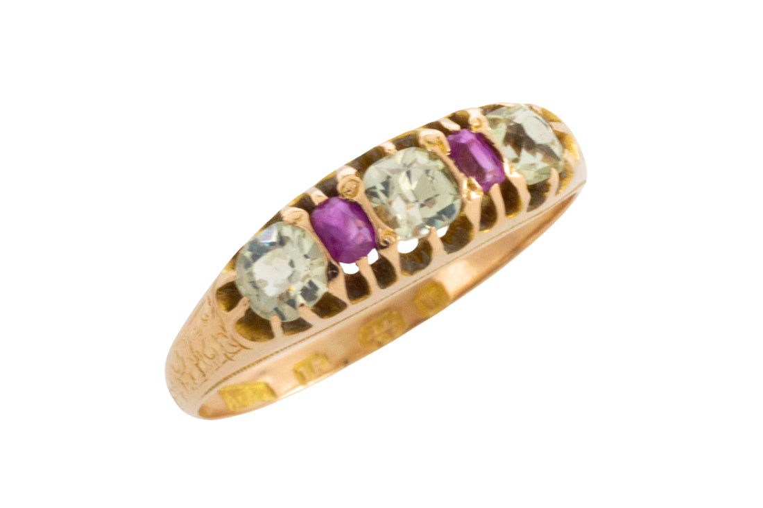 Victorian chrysoberyl and ruby ring from 1871-Antique rings-The Antique Ring Shop