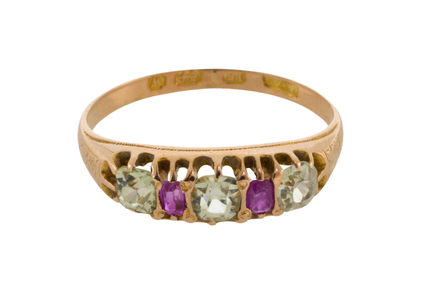 Victorian chrysoberyl and ruby ring from 1871-Antique rings-The Antique Ring Shop