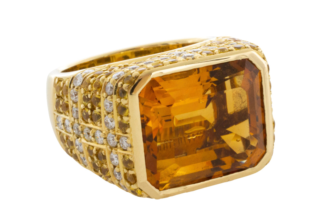 Citrine, yellow sapphire and diamond ring-Vintage Rings-The Antique Ring Shop