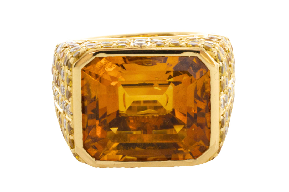 Citrine, yellow sapphire and diamond ring-Vintage Rings-The Antique Ring Shop