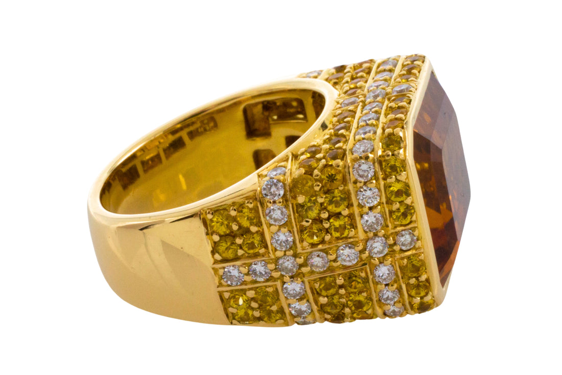 Citrine, yellow sapphire and diamond ring-Vintage Rings-The Antique Ring Shop