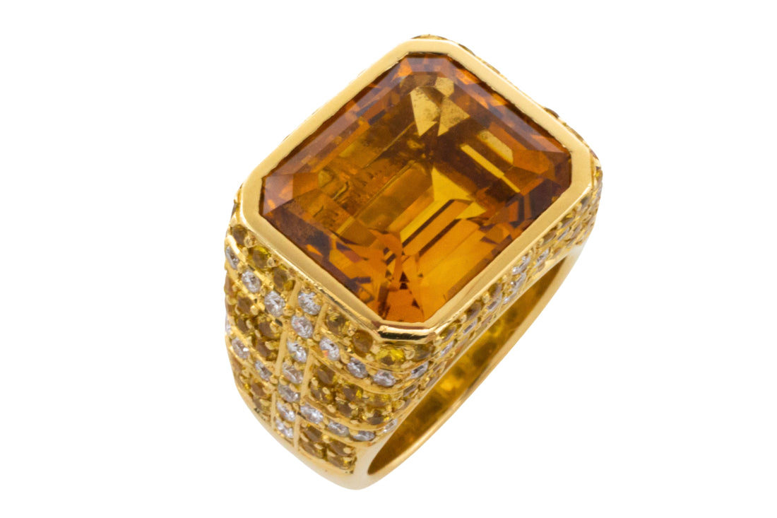 Citrine, yellow sapphire and diamond ring-Vintage Rings-The Antique Ring Shop
