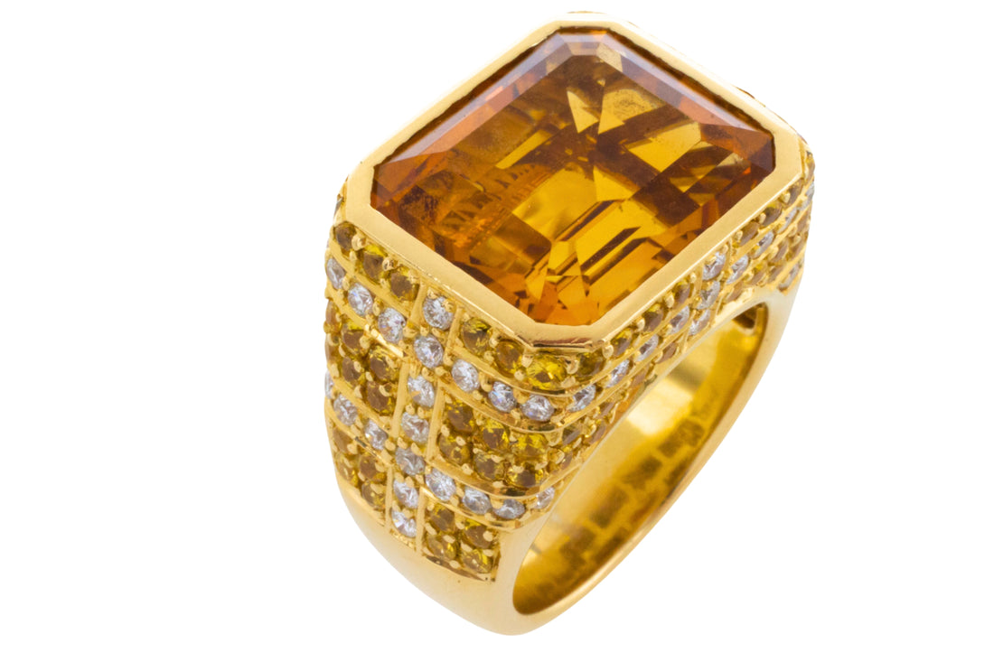 Citrine, yellow sapphire and diamond ring-Vintage Rings-The Antique Ring Shop