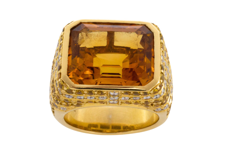 Citrine, yellow sapphire and diamond ring-Vintage Rings-The Antique Ring Shop