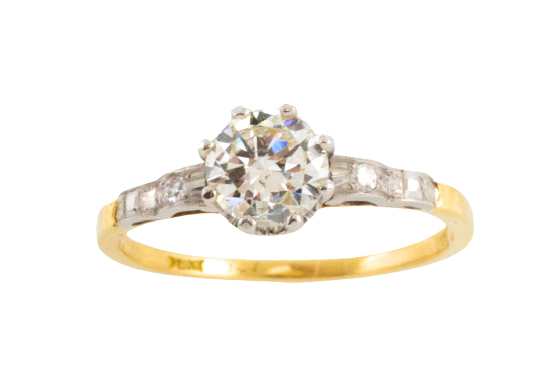 Vintage three stone diamond ring in platinum and gold-engagement rings-The Antique Ring Shop