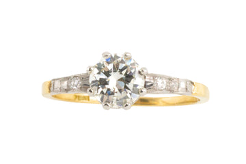 Vintage three stone diamond ring in platinum and gold-engagement rings-The Antique Ring Shop