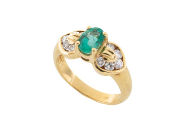 Emerald and diamond ring in 18 carat gold-engagement rings-The Antique Ring Shop