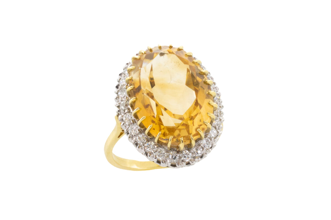 Citrine and diamond ring in 18 carat gold-Vintage Rings-The Antique Ring Shop