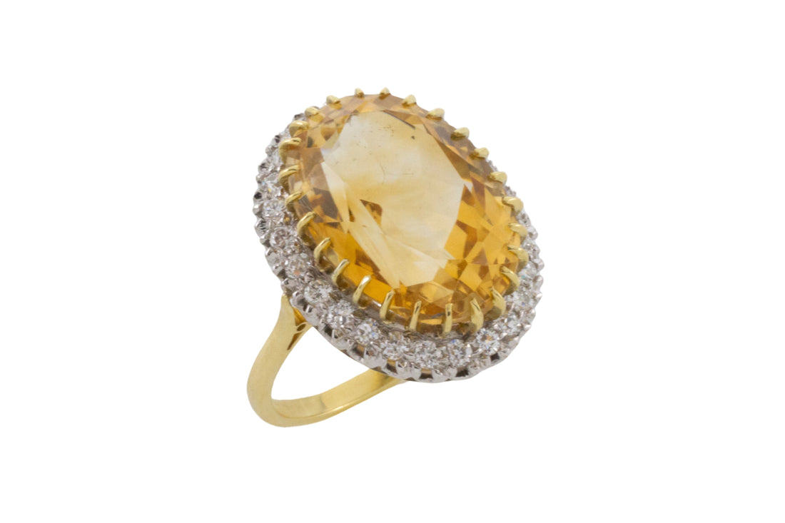 Citrine and diamond ring in 18 carat gold-Vintage Rings-The Antique Ring Shop