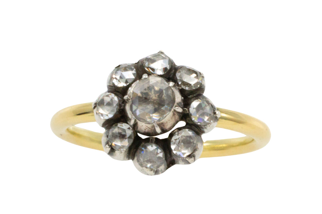 Rose diamond cluster ring in silver and gold-Vintage Rings-The Antique Ring Shop