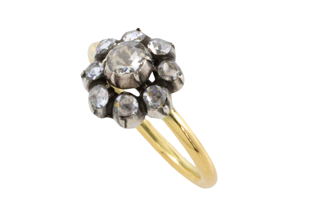 Rose diamond cluster ring in silver and gold-Vintage Rings-The Antique Ring Shop