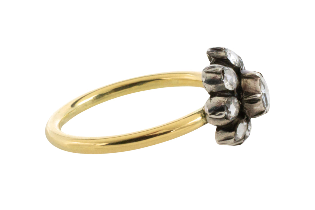 Rose diamond cluster ring in silver and gold-Vintage Rings-The Antique Ring Shop