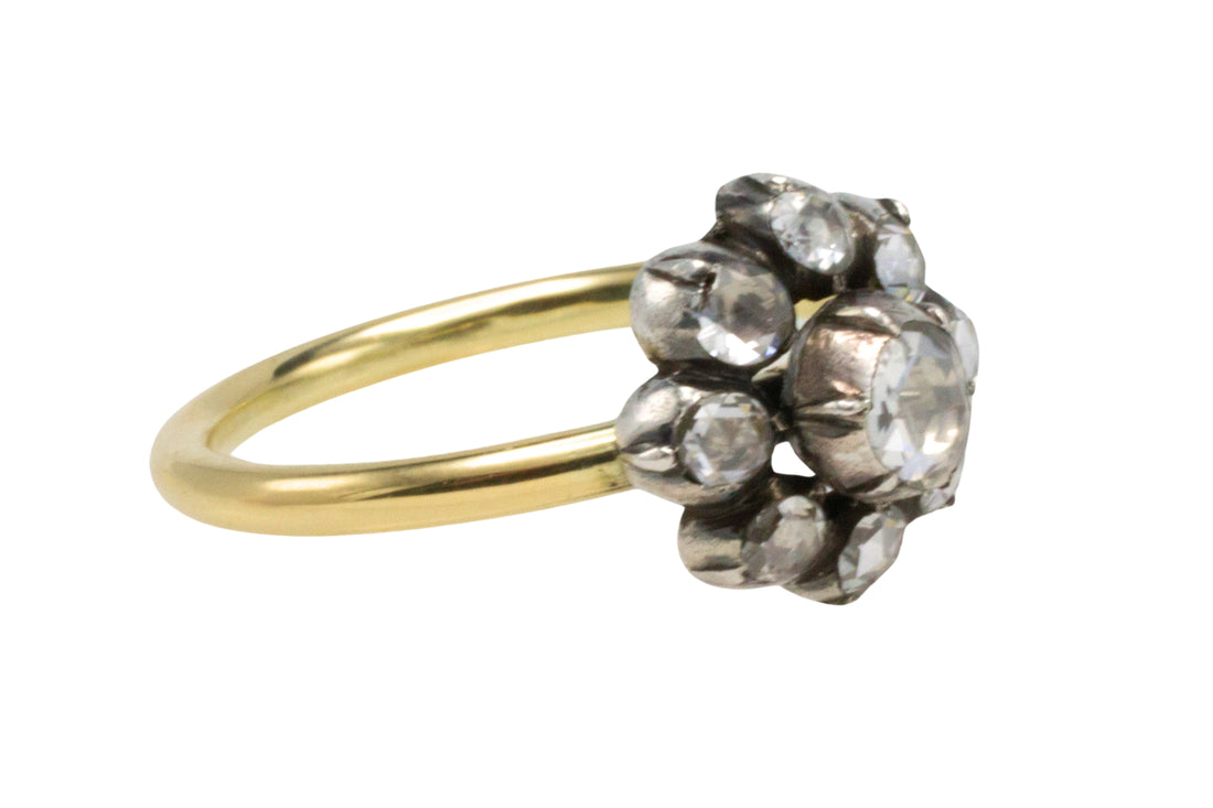 Rose diamond cluster ring in silver and gold-Vintage Rings-The Antique Ring Shop