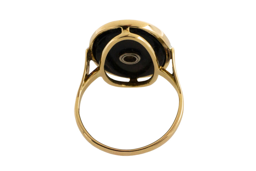Onyx and old cut diamond ring in 14 carat gold-Vintage Rings-The Antique Ring Shop