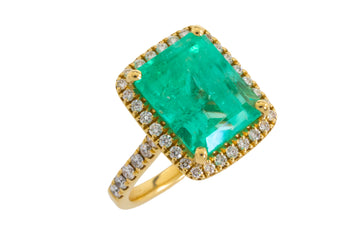 Emerald and diamond ring in 18 carat gold-engagement rings-The Antique Ring Shop