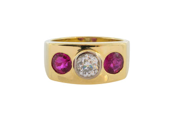Old cut diamond and synthetic ruby ring in 18 carat gold-Vintage Rings-The Antique Ring Shop