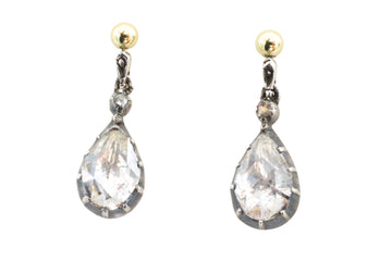 Rose diamond drop earrings in silver and gold-Earrings-The Antique Ring Shop