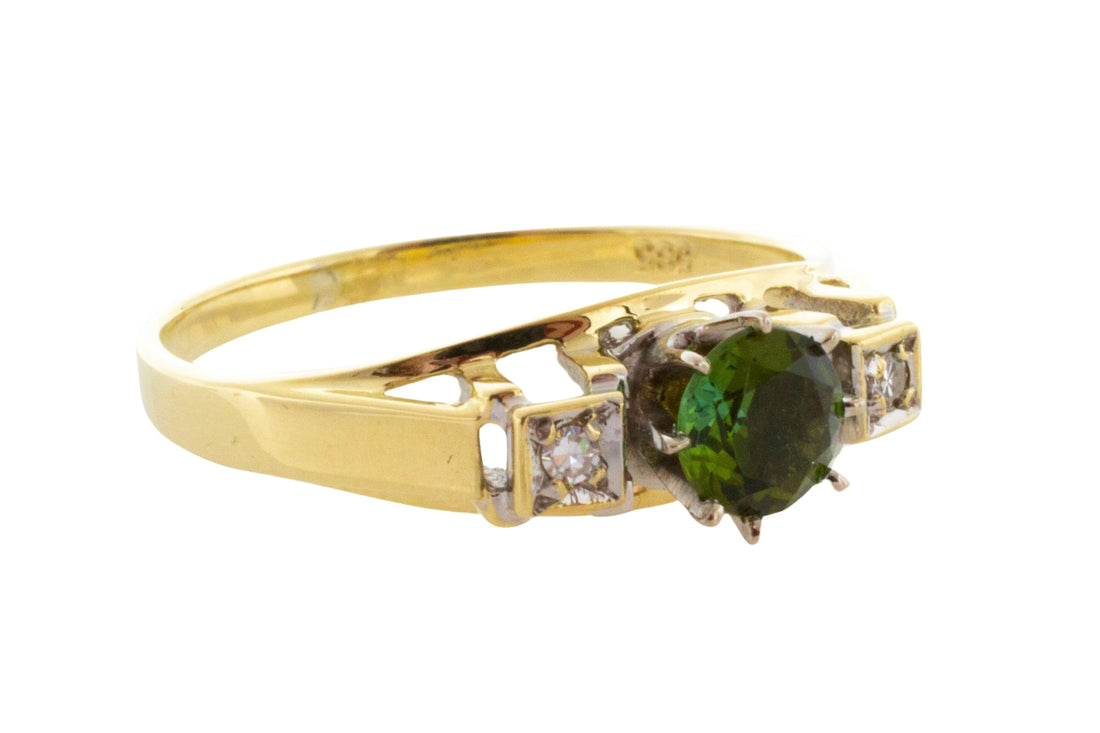Vintage tourmaline and diamond ring in 14 carat gold-Vintage Rings-The Antique Ring Shop