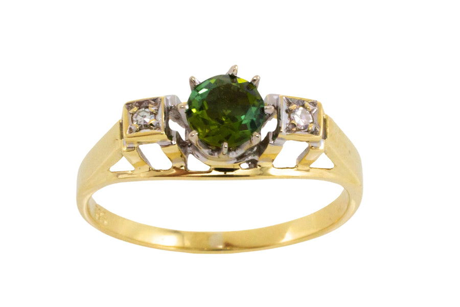 Vintage tourmaline and diamond ring in 14 carat gold-Vintage Rings-The Antique Ring Shop