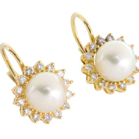 Pearl and diamond earrings in 14 carat gold-Earrings-The Antique Ring Shop