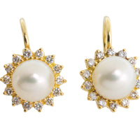 Pearl and diamond earrings in 14 carat gold-Earrings-The Antique Ring Shop