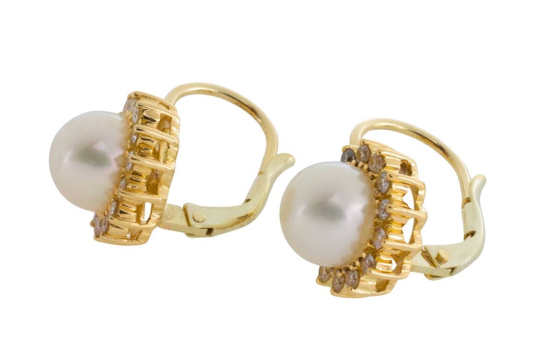 Pearl and diamond earrings in 14 carat gold-Earrings-The Antique Ring Shop