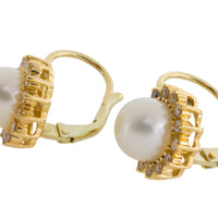 Pearl and diamond earrings in 14 carat gold-Earrings-The Antique Ring Shop