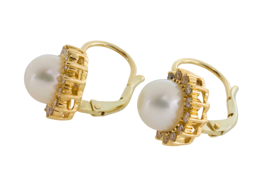 Pearl and diamond earrings in 14 carat gold-Earrings-The Antique Ring Shop