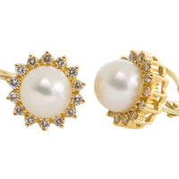 Pearl and diamond earrings in 14 carat gold-Earrings-The Antique Ring Shop