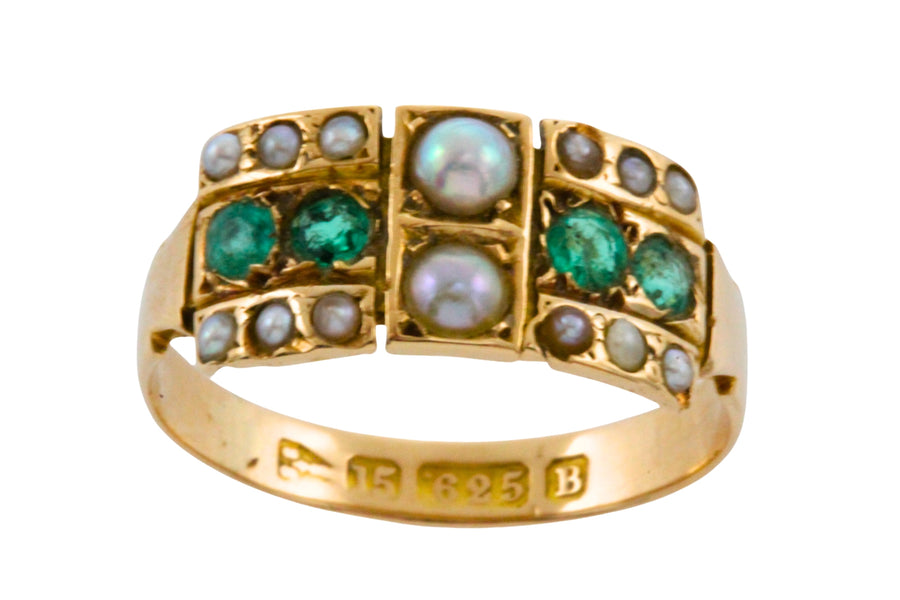 Victorian emerald and pearl ring from 1885-Antique rings-The Antique Ring Shop