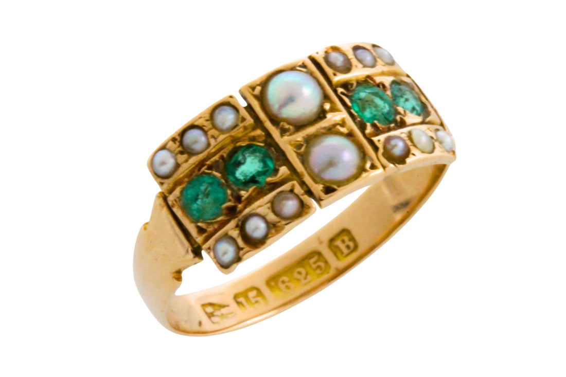 Victorian emerald and pearl ring from 1885-Antique rings-The Antique Ring Shop