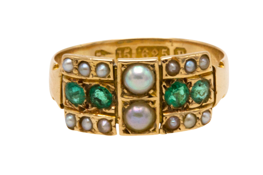 Victorian emerald and pearl ring from 1885-Antique rings-The Antique Ring Shop