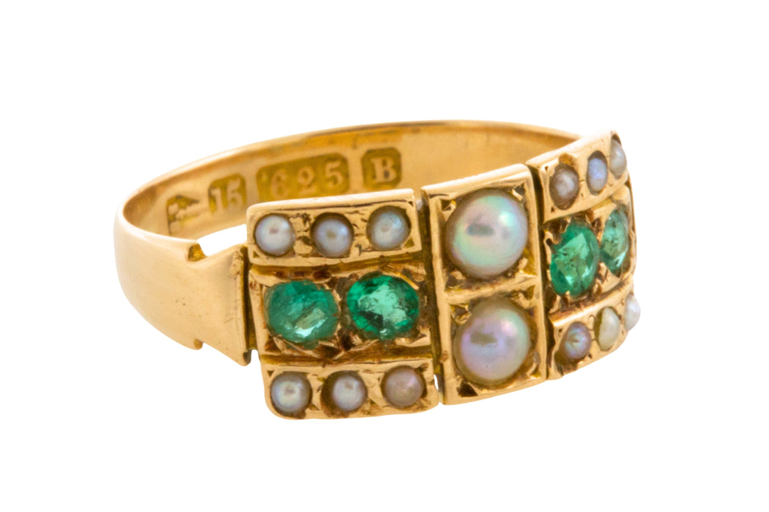 Victorian emerald and pearl ring from 1885-Antique rings-The Antique Ring Shop