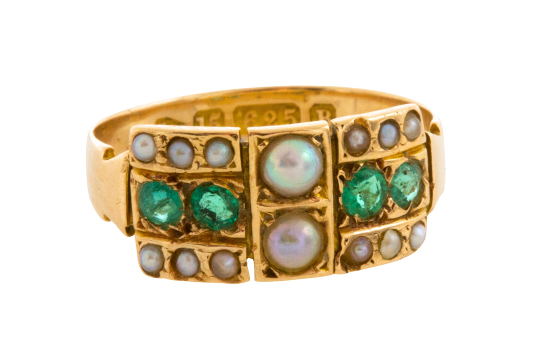 Victorian emerald and pearl ring from 1885-Antique rings-The Antique Ring Shop
