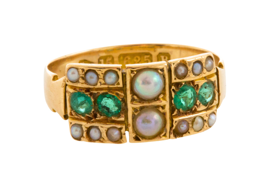 Victorian emerald and pearl ring from 1885-Antique rings-The Antique Ring Shop
